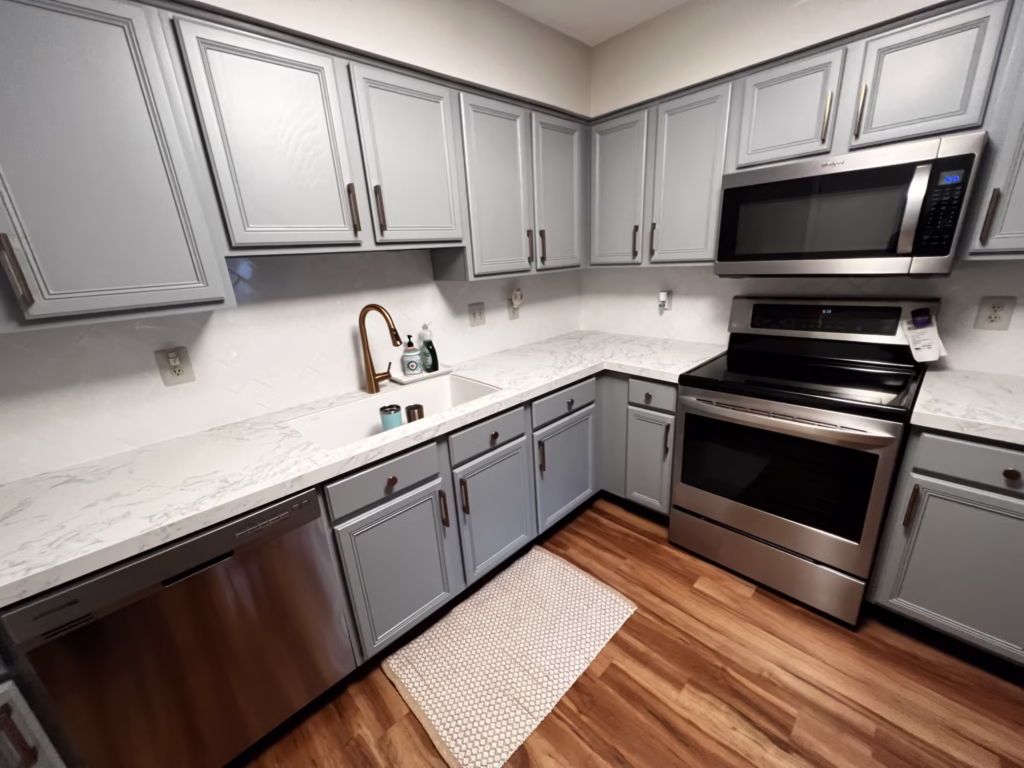 Gray painted kitchen cabinets