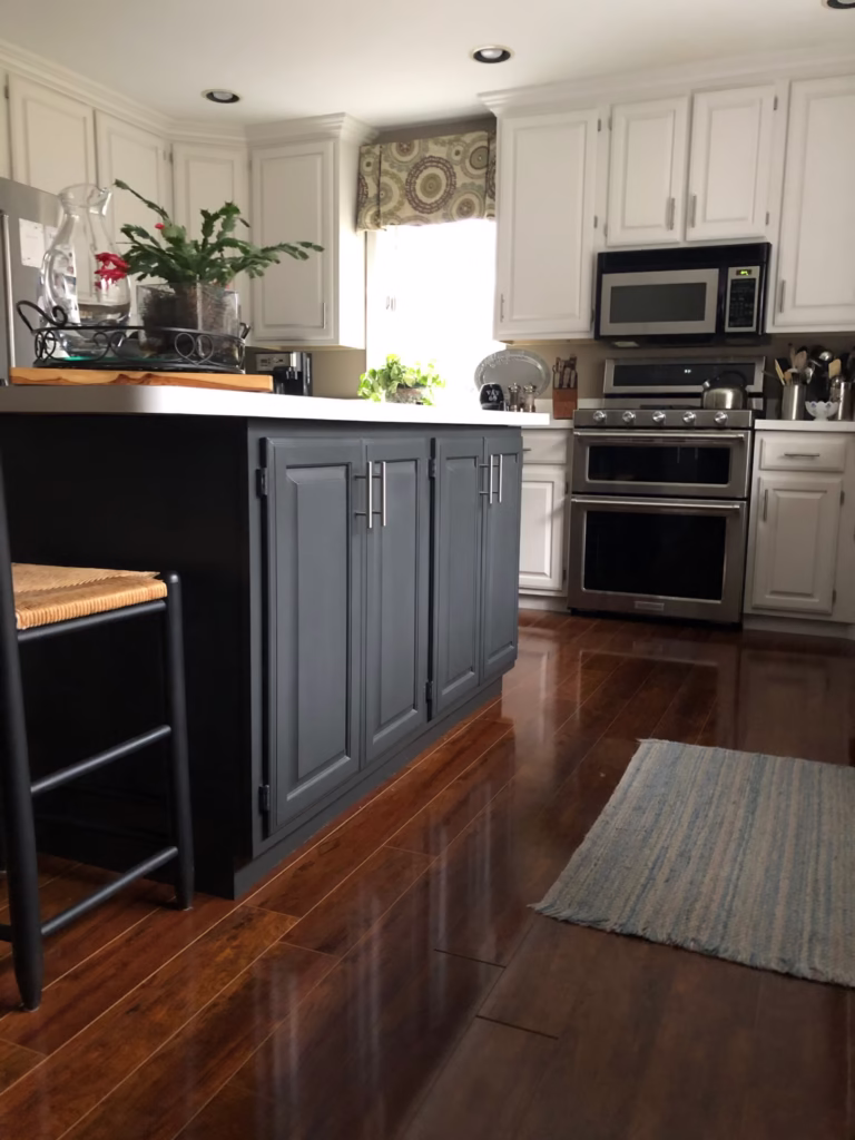 Kitchen island cabinets painted dark gray