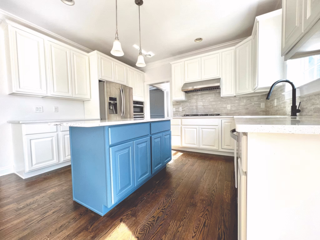 Kitchen island cabinets painted light blue